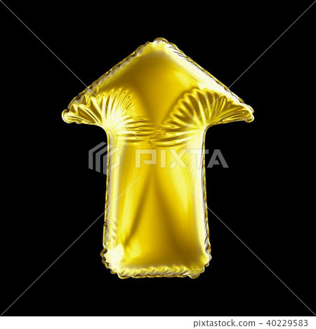 Golden arrow icon made of inflatable balloon isolated on black background. 40229583