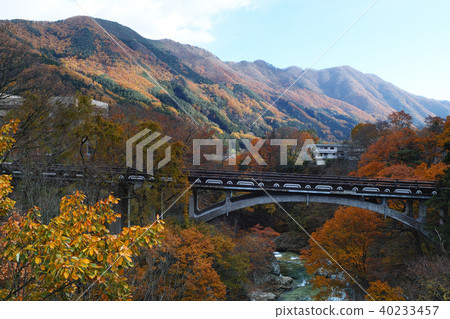 [秋天的秋天季節]秋天的葉子繞著瀑布和山谷的山谷 40233457