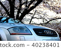 一輛車停在櫻花下 40238401