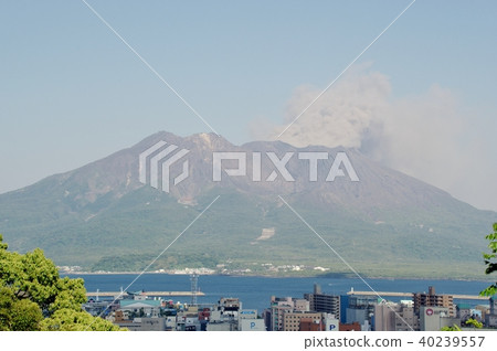 在春天從鹿兒島縣城山天文台附近觀看櫻島 40239557