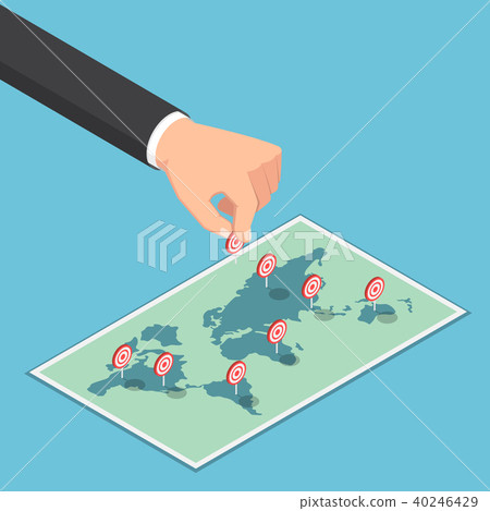 Businessman hand pin target to the world map Businessman hand pin target to the world map 40246429