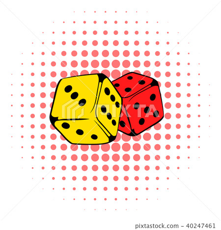 Red and yellow dice icon, comics style  40247461