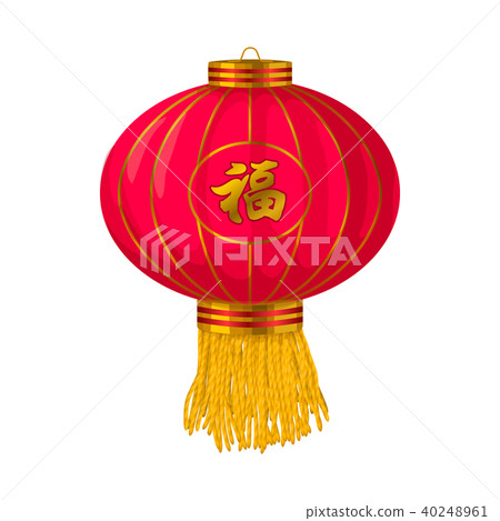 Red chinese paper lantern icon in cartoon style 40248961