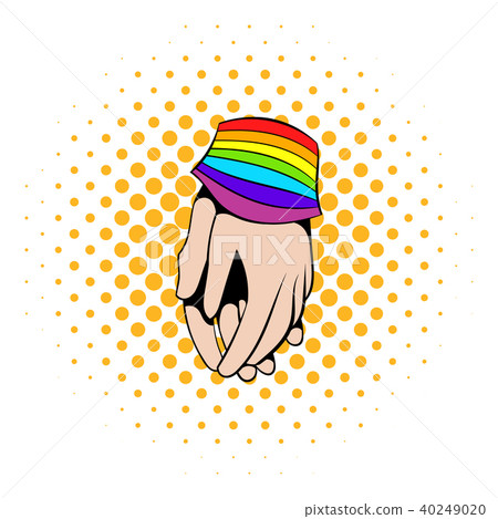 Two hands tied rainbow ribbon icon, comics style  40249020