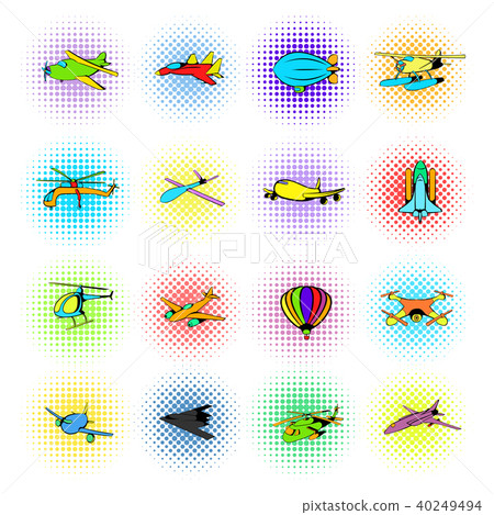 Aviation Icons Set, comics style 40249494