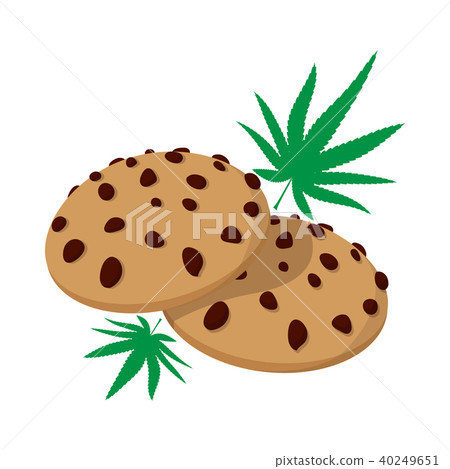 Chocolate chip cookies with marijuana lea icon 40249651