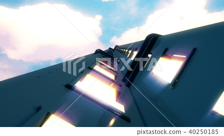 Modern Skyscraper with Blue Sky and Sun 3D rendering Modern Skyscraper with Blue Sky and Sun 3D rendering 40250185
