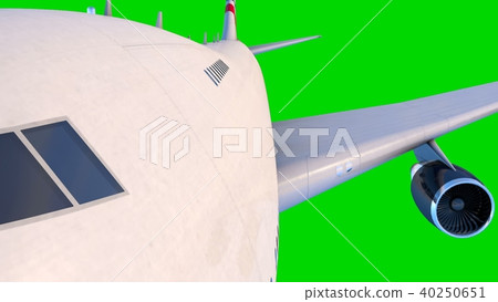 The passenger airplane flies on green background. 3D rendering 40250651