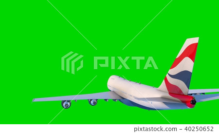 The passenger airplane flies on green background. 3D rendering 40250652