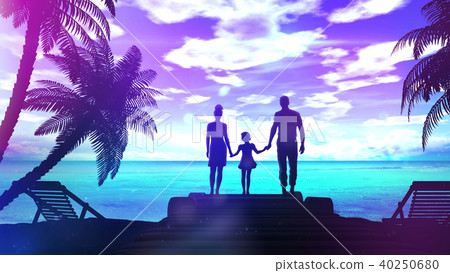 Family on the shore of the ocean 40250680
