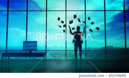 Businessman spreading paper by the office window 40250690