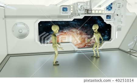 Aliens on a spaceship arguing on background galaxies.. 3D rendering Aliens on a spaceship arguing on background galaxies.. 3D rendering 40251014