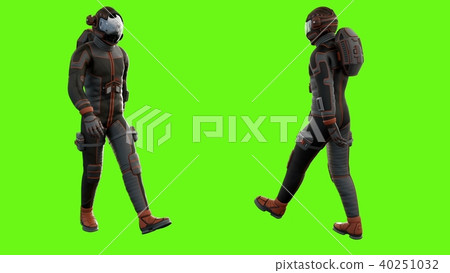 Walk a sci-fi astronaut.. 3D rendering 40251032