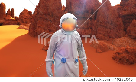 Astronaut on the Mars planet.. 3D rendering - Stock Illustration ...
