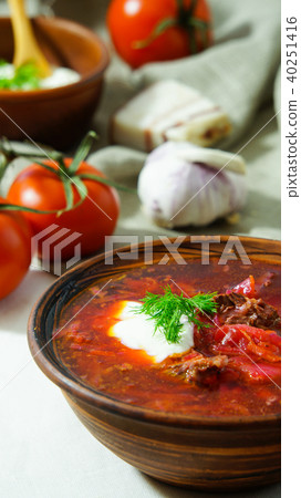soup russian, borsch with beef and sour cream soup russian, borsch with beef and sour cream 40251416