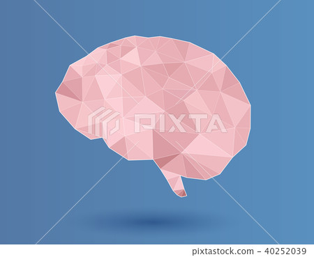 Low poly graphic brain isolated on blue BG 40252039