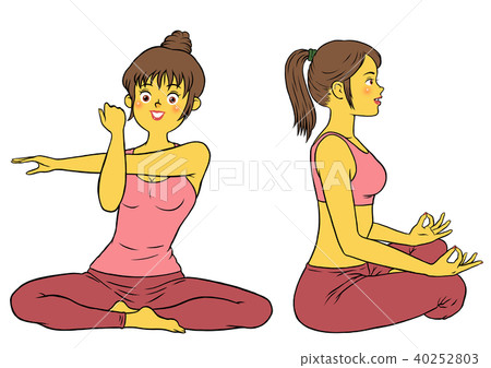 Set of women doing yoga fitness 40252803