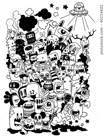 Doodle cute Monster background ,Hand drawn Doodle cute Monster background ,Hand drawn 40254682