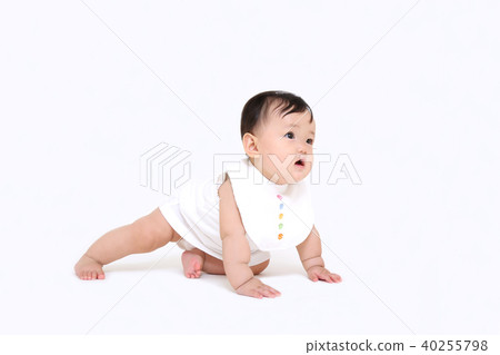 Girl baby jumping high in white background Girl baby jumping high in white background 40255798