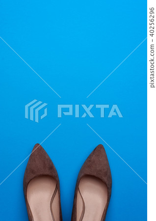 Beige female high heel shoes, flat lay Beige female high heel shoes, flat lay 40256296