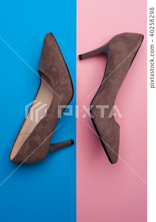 Beige female high heel shoes, flat lay 40256298