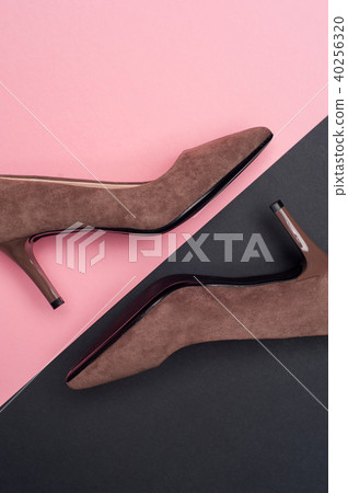 Beige female high heel shoes, flat lay Beige female high heel shoes, flat lay 40256320