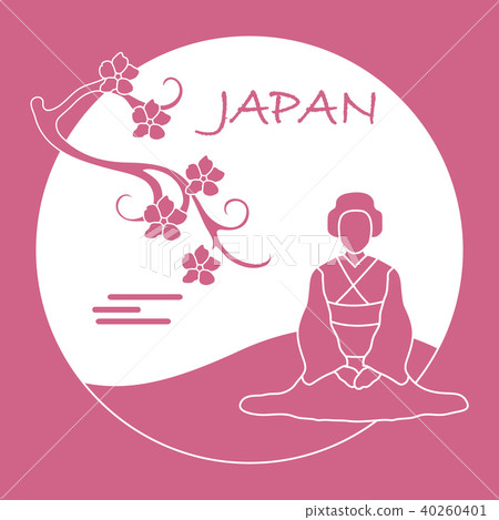 Branch of cherry blossoms and asian woman Branch of cherry blossoms and asian woman 40260401