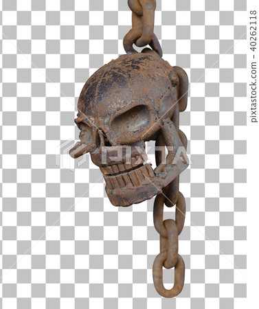 rusty skull with rust chain with clipping path rusty skull with rust chain with clipping path 40262118
