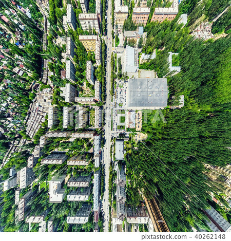Aerial city view with crossroads and roads, houses, buildings, parks and parking lots. Sunny summer Aerial city view with crossroads and roads, houses, buildings, parks and parking lots. Sunny summer 40262148