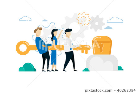 Businessman holding big key to open treasure. - Stock Illustration ...
