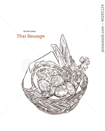 Thai Sausage Style, sketch vector. 40265124