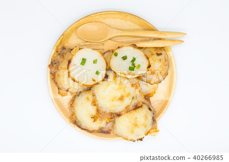 Coconut pudding on wooden plate 40266985