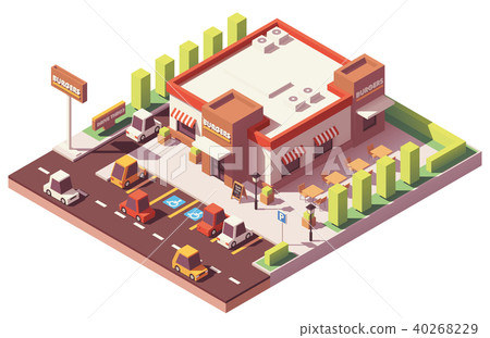 Vector isometric low poly fast food restaurant Vector isometric low poly fast food restaurant 40268229