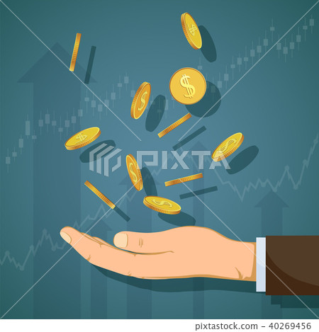 Human hand catches gold coins Human hand catches gold coins 40269456
