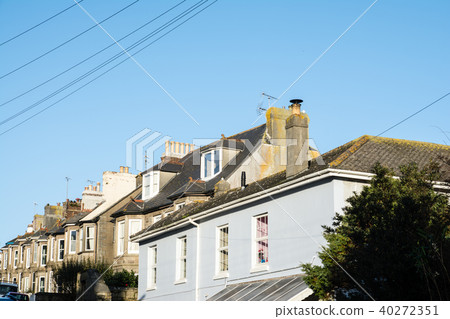 Southwest town of England The city of Penzance Pastel colored houses with stone tenements and mossy roofs 40272351