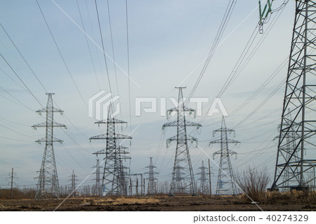 a lot High voltage power lines a lot High voltage power lines 40274329