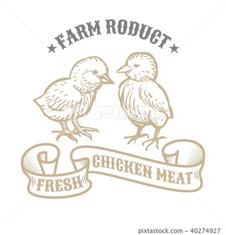 Isolated vintage gold emblem for farm with two Chicken animal Isolated vintage gold emblem for farm with two Chicken animal 40274927