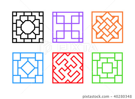 Square Chinese window frame in flat vector art 40280348