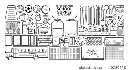Set of isolated school supply in 61 pieces. 40280538