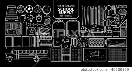 Set of isolated school supply in 61 pieces. Set of isolated school supply in 61 pieces. 40280539