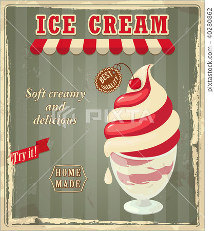 cherry ice cream on the green vintage 40280862