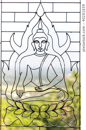 Buddha window frame on blur background Buddha window frame on blur background 40281839