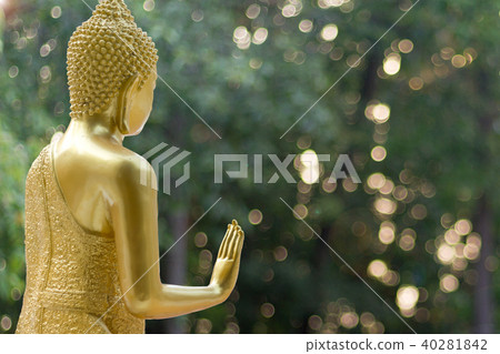 buddha statue standing, on blur background buddha statue standing, on blur background 40281842