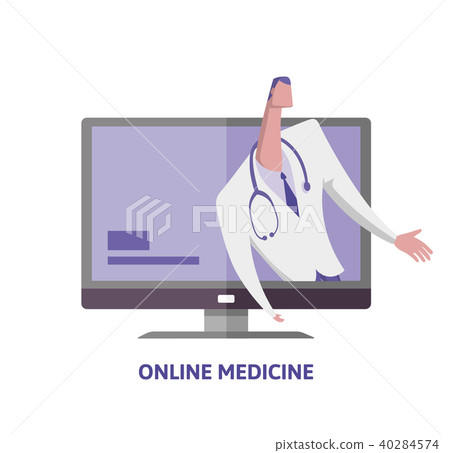 Online medicine. Man in medical suit on computer monitor. Distance medicine. Doctor on the screen Online medicine. Man in medical suit on computer monitor. Distance medicine. Doctor on the screen 40284574