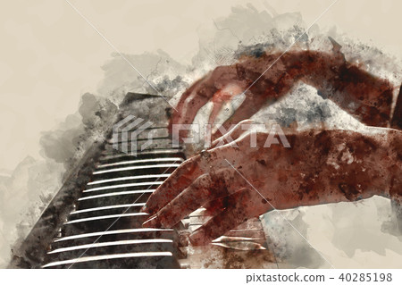 Playing piano on Watercolor painting background. 40285198