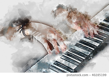 Playing piano on Watercolor painting background. Playing piano on Watercolor painting background. 40285199