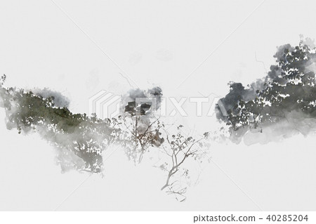 Mountain hill on watercolor painting background. Mountain hill on watercolor painting background. 40285204