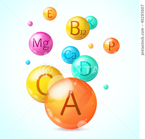 Realistic Detailed 3d Vitamin and Mineral Background Card. Vector 40285607
