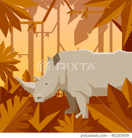 Flat geometric jungle background with Rhinoceros 40285609