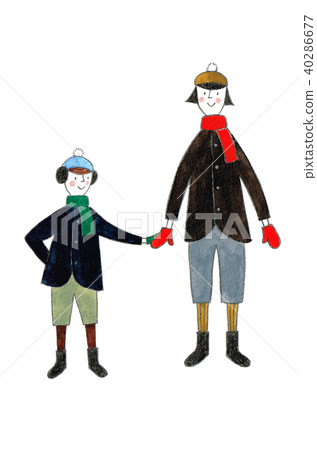 握在冬天衣裳的父母和孩子手 40286677